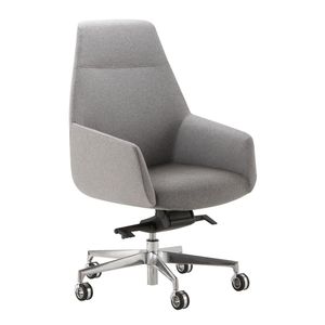 contemporary executive chair / leather / polished aluminum / on casters