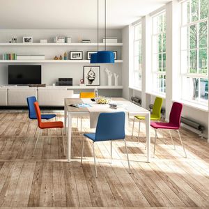 contemporary chair / upholstered / with armrests / stackable
