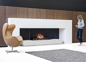 gas fireplace / contemporary / closed hearth / 3-sided