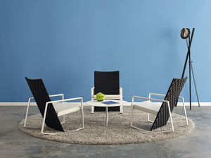 contemporary chair / with armrests / upholstered / rocker