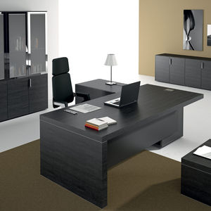 executive desk / wood veneer / metal / leather