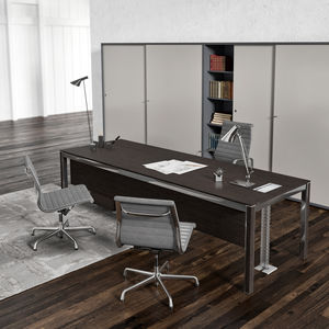 executive desk / wood veneer / aluminum / glass