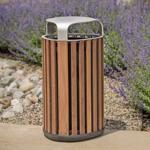 public trash can / aluminum / wooden / contemporary