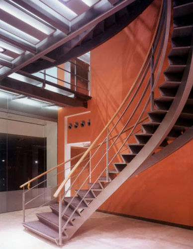 circular staircase with a lateral stringer for commercial buildings (metal frame and steps) by Aukett Limited Hubbard