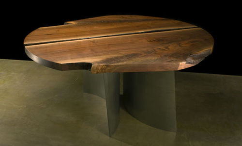 contemporary round table in wood and metal 0140 JOHN HOUSHMAND