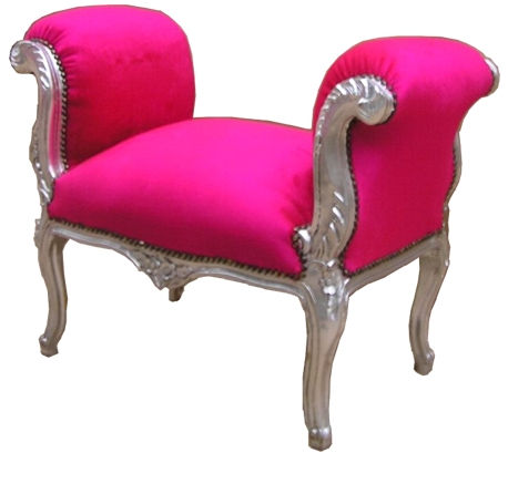 new baroque design upholstered bench PINK / SILVER Casa Padrino / Demotex GmbH