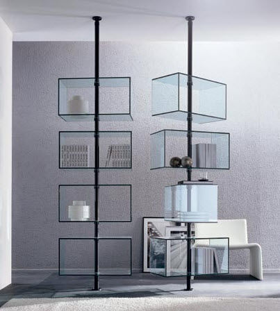 original design glass and metal shelf DOMINO by T. Colzani Porada