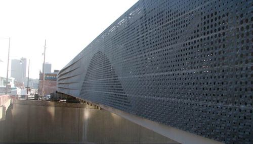 perforated metal sheet facade cladding Power & Light Bridge Zahner