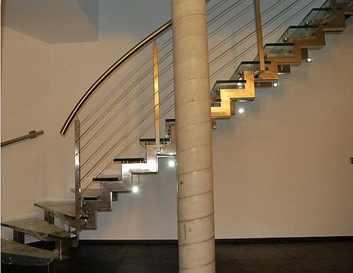 quarter-turn staircase with a lateral stringer (stainless steel frame and glass steps) ATRIUM PROFILO GLASS Atrium