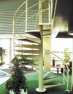 spiral staircase with a lateral stringer (metal frame and steps) LANDROVER SHOWROOM FIRE ESCAPES