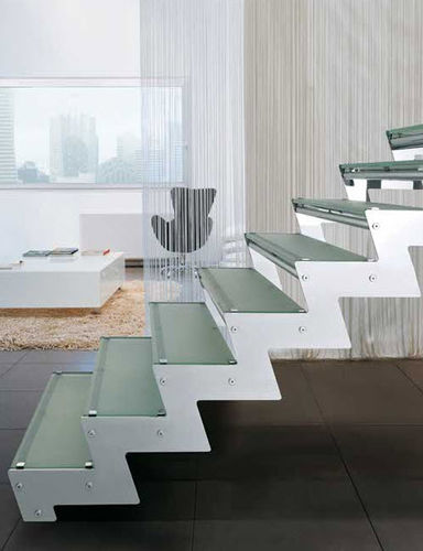 straight staircase with a lateral stringer (metal frame and glass steps) SERIE E-TZ EDILCO