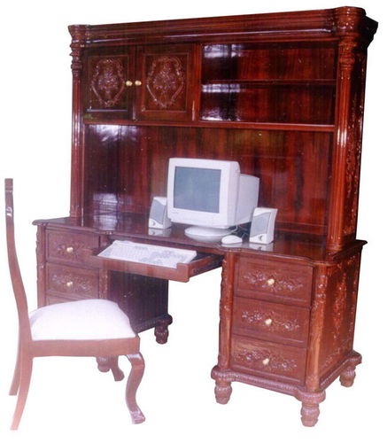 wood and leather classic style writing desk with shelf ANGEL Andrews Wood Crafts