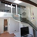 half-turn staircase / lateral stringer / metal frame / wooden steps - FYN VVV