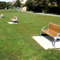 public bench / contemporary / wood / metal - SLIDE by Raffaele Lazzari
