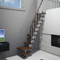 quarter-turn staircase / central stringer / modular / metal frame - MINI