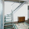 quarter-turn staircase / lateral stringer / metal frame / glass steps - ELITE LINE GLASS