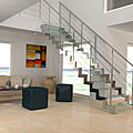 straight staircase / lateral stringer / with a stainless steel frame / glass steps - LOUNGE
