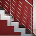 straight staircase / lateral stringer / stainless steel frame / wooden steps - LASER