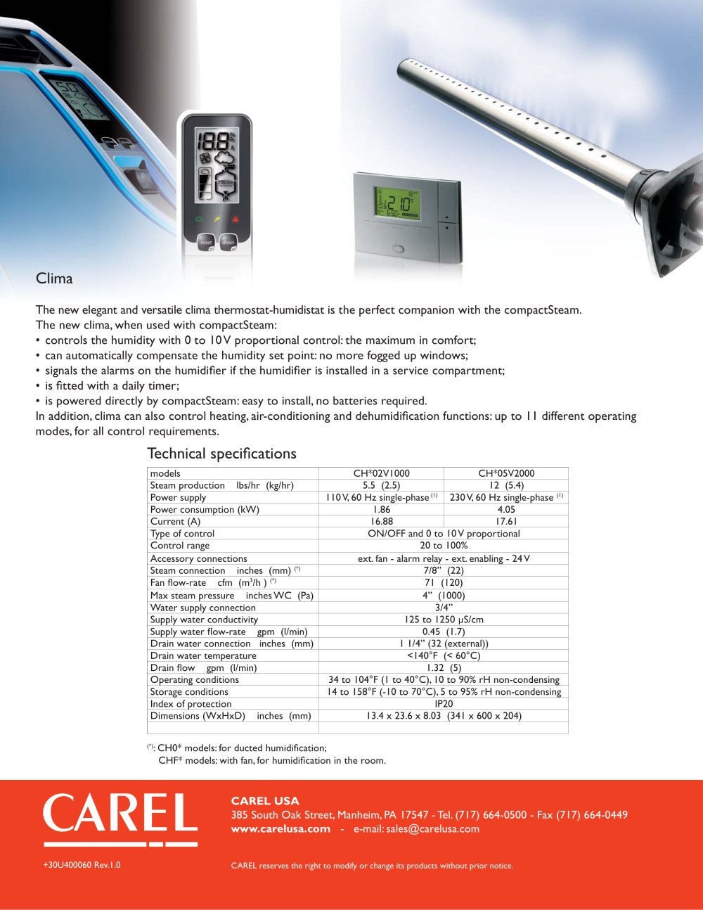 Carel USA - 150222, 19760, 18716, 110055, 20354, 28027