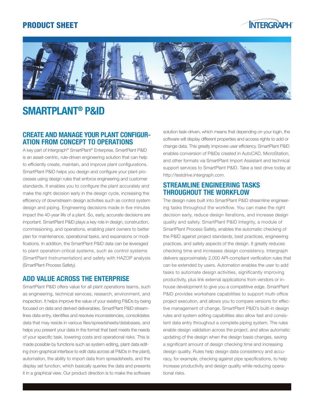 SmartPlant P&ID Product Sheet - 1 / 2 Pages