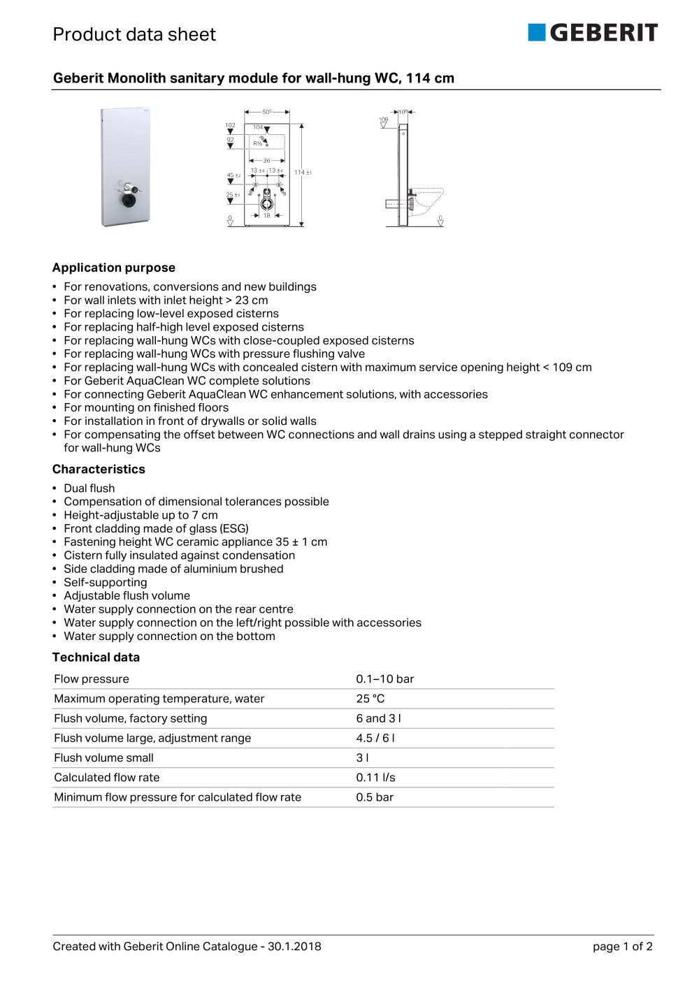 Geberit Monolith Sanitary Module For Wall Hung Wc 114 Cm Geberit Monolith Sanitary Module For Wall Hung Wc 114 Cm 1 2 Pages