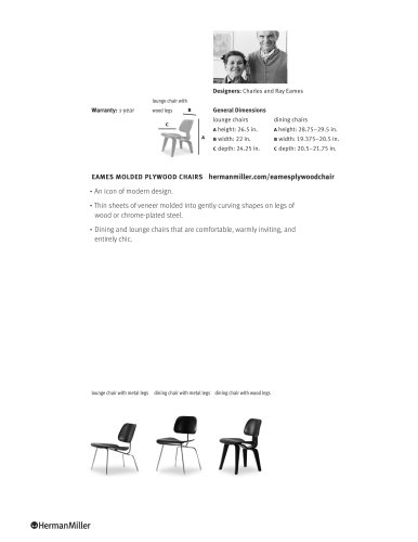 Eames Molded Plywood Chairs Product Sheet