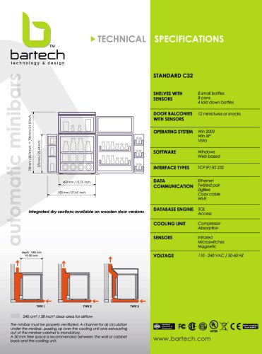 Bartech 40 Lt automatic minibar specifications