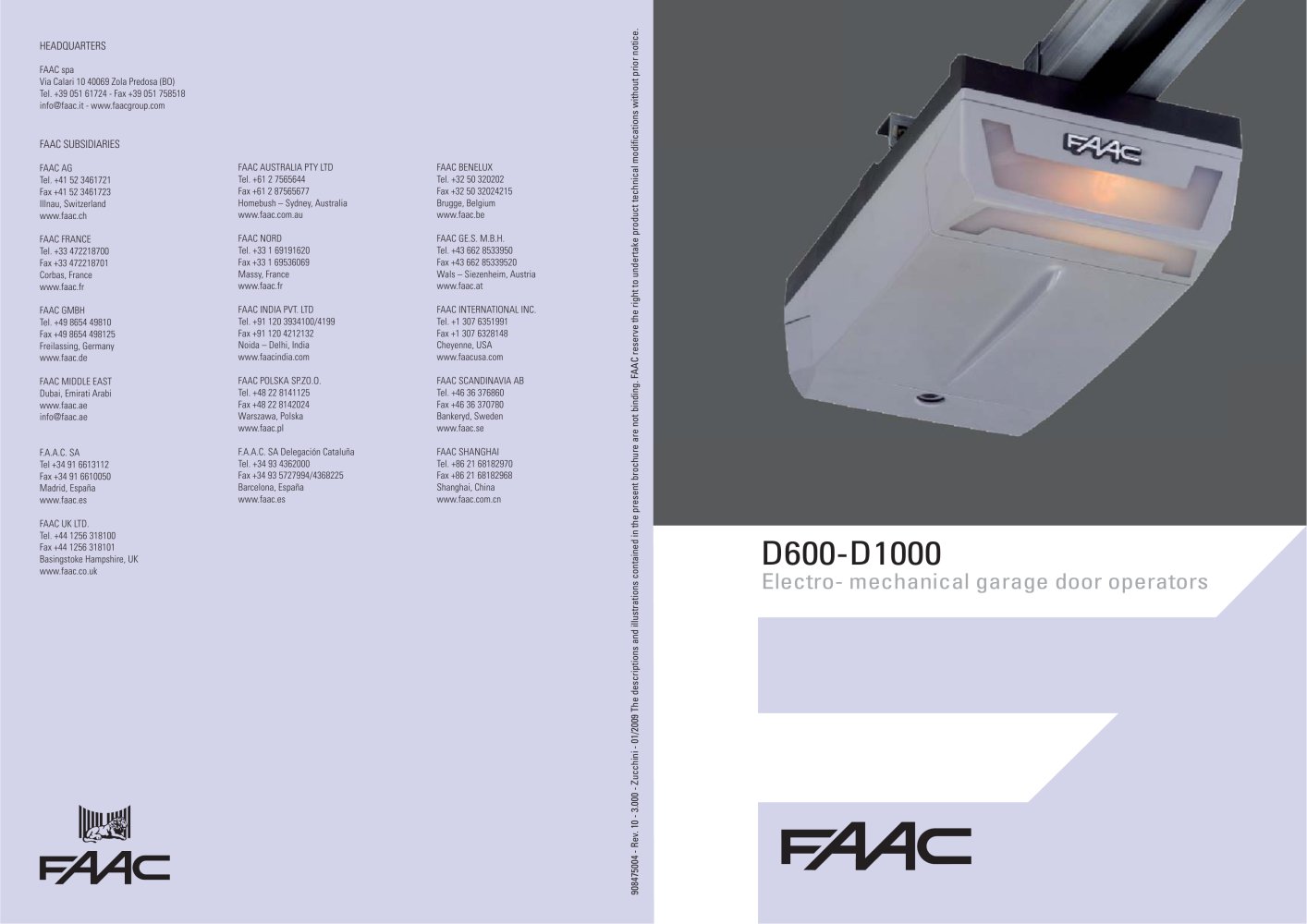 D1000 Garage Door Operator Faac Pdf Catalogues Doentation D1000 Garage Door Operator 1 2 Pages