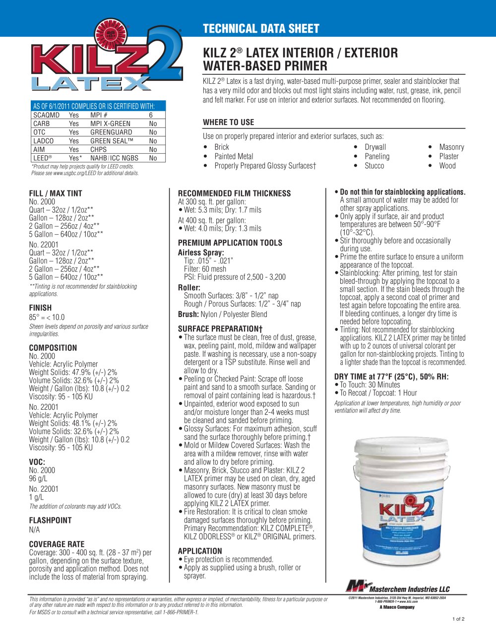 KILZ 2® LATEX INTERIOR / EXTERIOR WATER-BASED PRIMER - KILZ - PDF ... KILZ 2® LATEX INTERIOR / EXTERIOR WATER-BASED PRIMER - KILZ - PDF ...