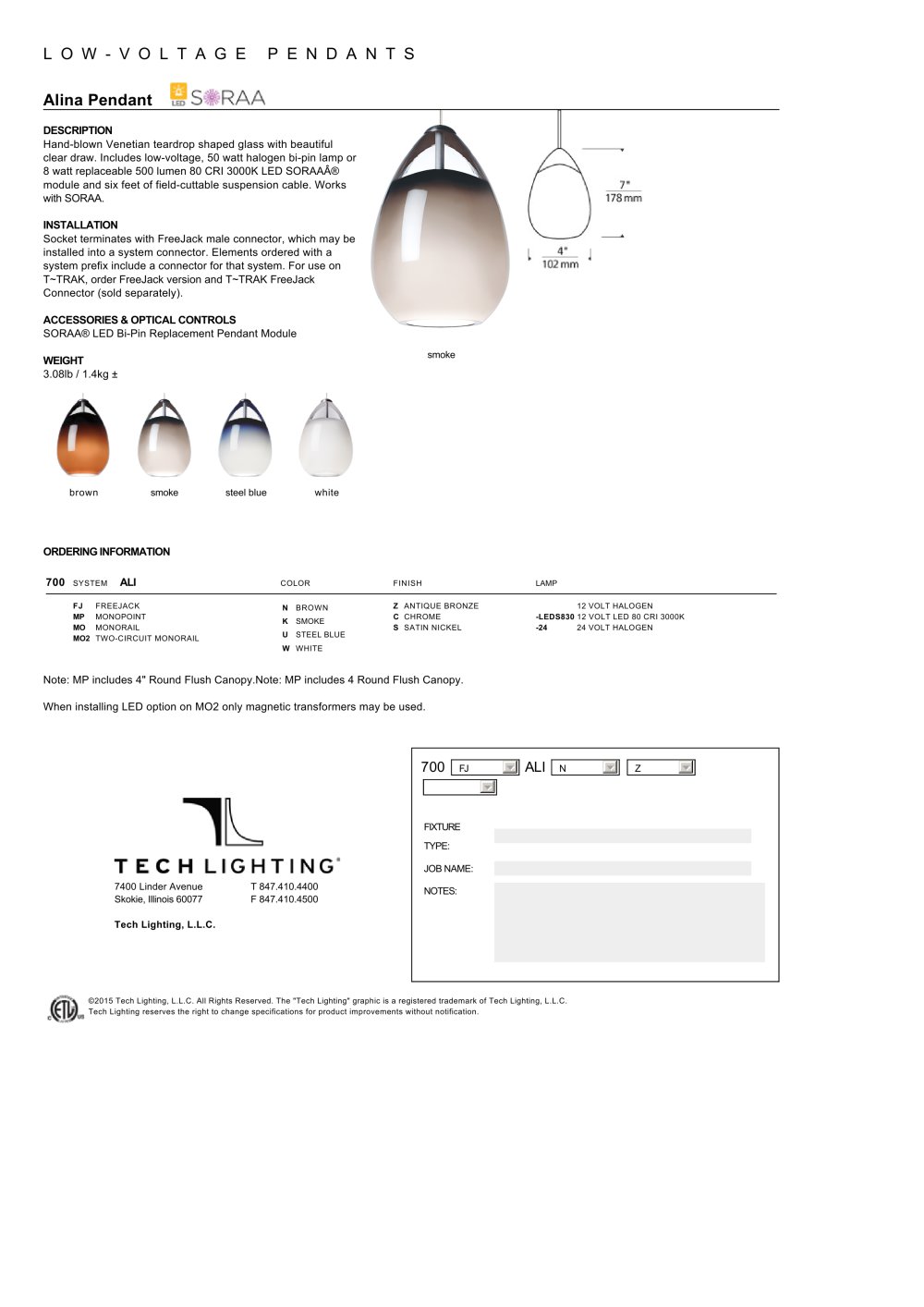 Alina Pendant Tech Lighting Pdf Catalogues Doentation Alina Pendant 1 Pages