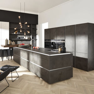 cozinha contemporânea / em laminado / com ilha / sem puxadores