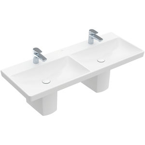 lavatório duplo / suspensa / retangular / em cerâmica