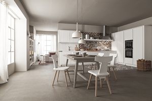 cozinha contemporânea / em madeira / em L / com puxadores embutidos