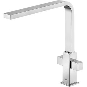 misturador bicomando de pousar / em metal cromado / para cozinha / 1 orifício
