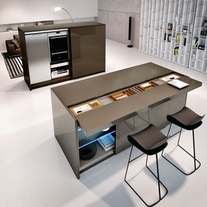cozinha contemporânea / em madeira / com ilha / escondida