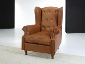 poltrona clássica / em couro / com encosto alto / estofada