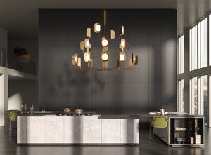 cozinha contemporânea / em inox / com folheado de madeira / com ilha