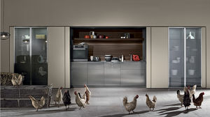 cozinha contemporânea / metálica / escondida / lacada