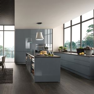 cozinha contemporânea / em laminado / com ilha / lacada