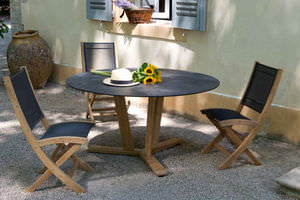 mesa contemporânea / em teca / redonda / de jardim