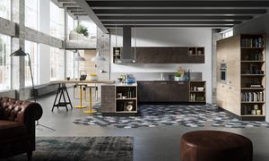 cozinha contemporânea / em madeira / em L / com puxadores embutidos