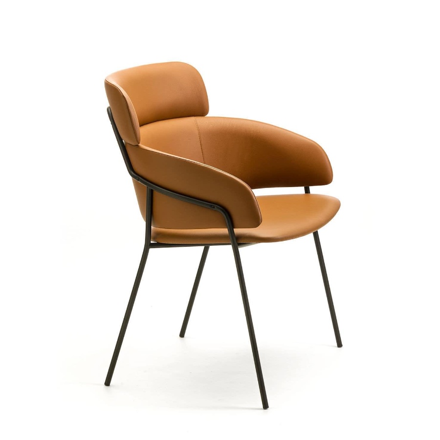 contemporary chair / upholstered / with armrests / fabric