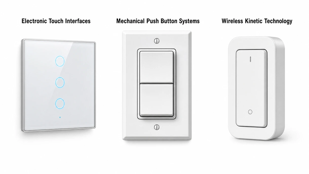 Macro view of modern switch internal mechanism with gold contacts and screwless terminals for technical evaluation.