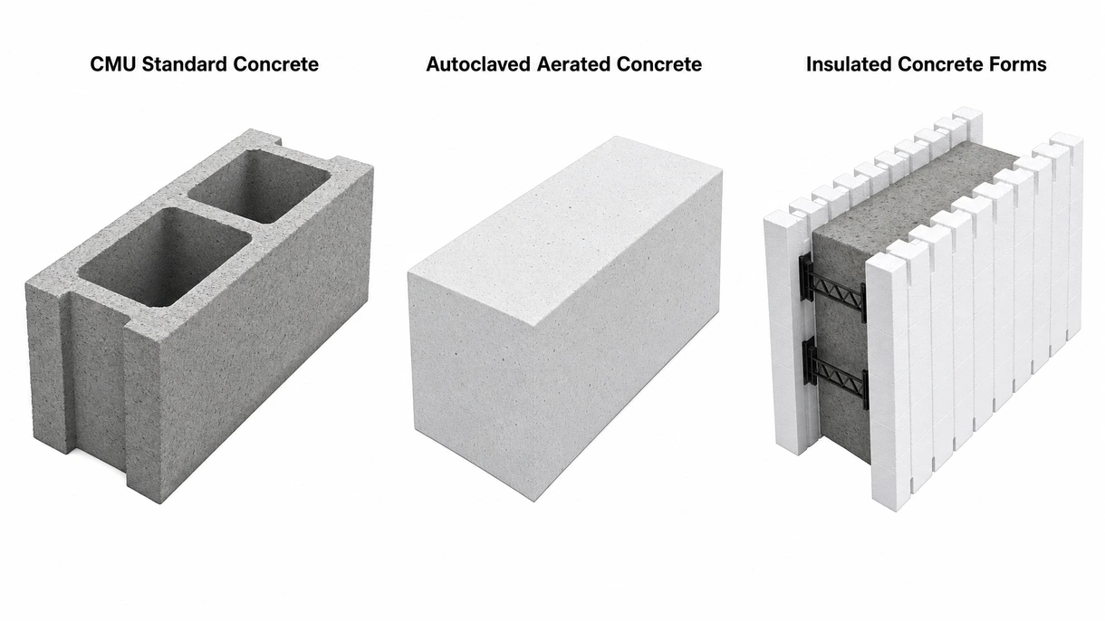 Technical close-up of an autoclaved aerated concrete block showing the porous cellular structure and precise clean-cut edges.