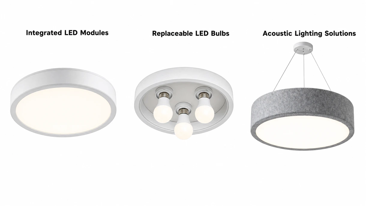Technical detail of a contemporary ceiling light showing the heat sink architecture and precision engineered optical lens assembly.