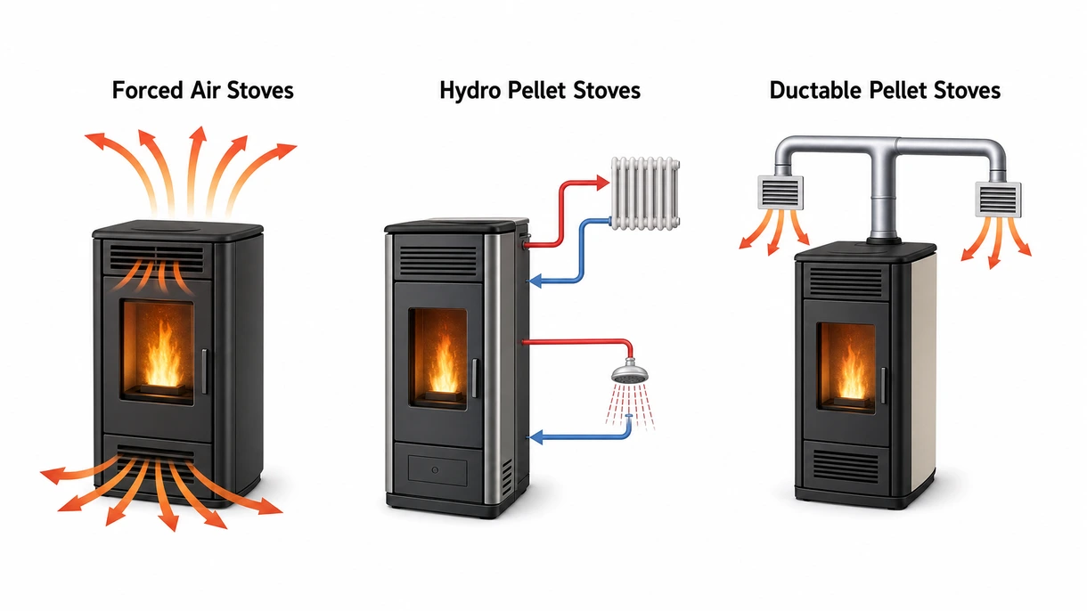 Detailed close-up of an automated pellet stove burn pot showing efficient flame combustion and high-quality cast iron internal components.