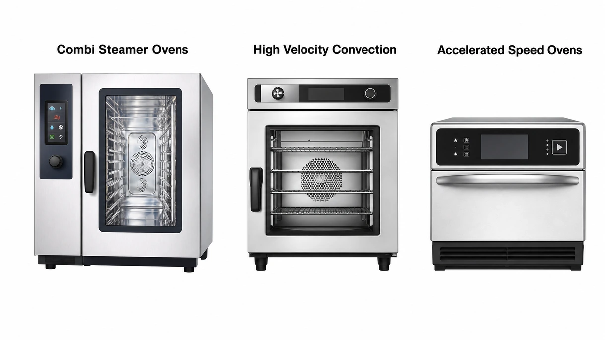Technical close-up of a digital touchscreen control panel showing precise temperature and humidity settings for a commercial oven.