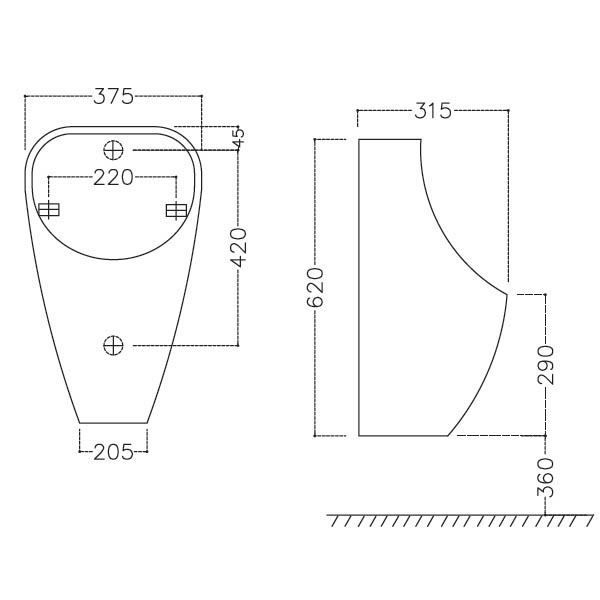 Wallmounted urinal URSWHT13253O Jaquar ceramic