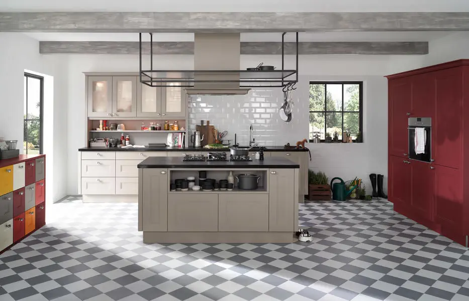 Contemporary Kitchen Frame Lava Rose Hip Nolte Kuechen Lacquered Wood Island With Handles