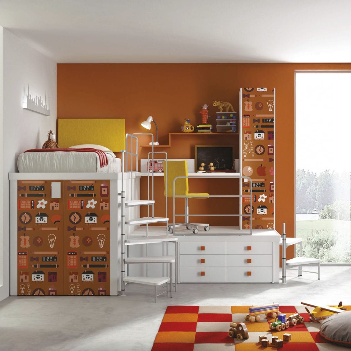 Orange children's bedroom furniture set - 307 - TUMIDEI - melamine ...